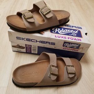 Skechers, Relaxed Fit Flat Sandals, 8, Taupe